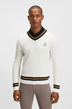 Reitsport-Pullover aus Baumwolle mit Zopfmuster