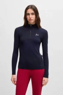 Reitsport-Pullover mit Rippstruktur und Troyerkragen