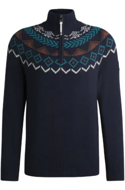 Reitsport-Pullover mit Troyerkragen und Strickmuster