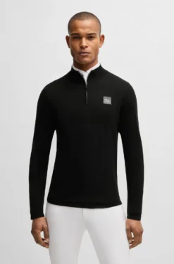 Reitsport-Pullover mit Troyerkragen und Logo-Aufnäher