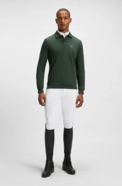 Reitsport-Strick-Poloshirt aus Stretch-Baumwolle mit Logo-Patch