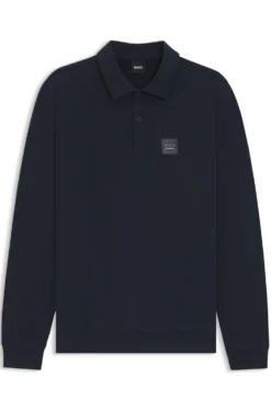 Reitsport-Strick-Poloshirt aus Stretch-Baumwolle mit Logo-Patch