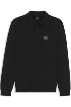 Reitsport-Strick-Poloshirt aus Stretch-Baumwolle mit Logo-Patch