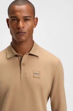 Reitsport-Strick-Poloshirt aus Stretch-Baumwolle mit Logo-Patch