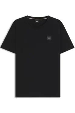 Reitsport-T-Shirt aus Stretch-Baumwolle mit Logo-Patch