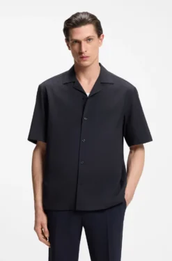 Relaxed-Fit Hemd aus Woll-Mix mit Mesh-Muster