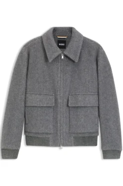 Relaxed-Fit Jacke aus Alpaka-Mix mit Fischgrätmuster