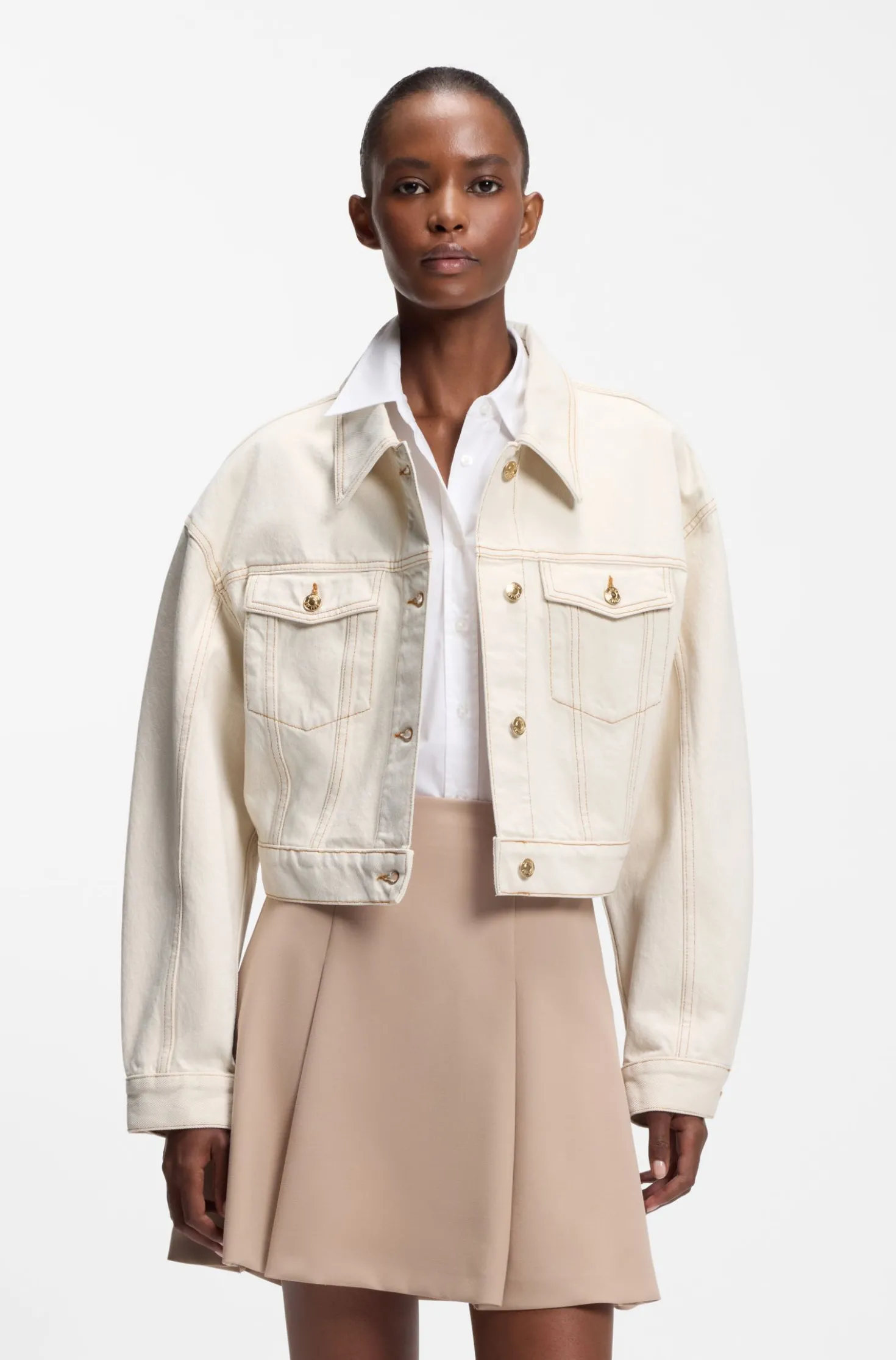 Relaxed-Fit Jacke aus gewaschenem Ecru-Denim