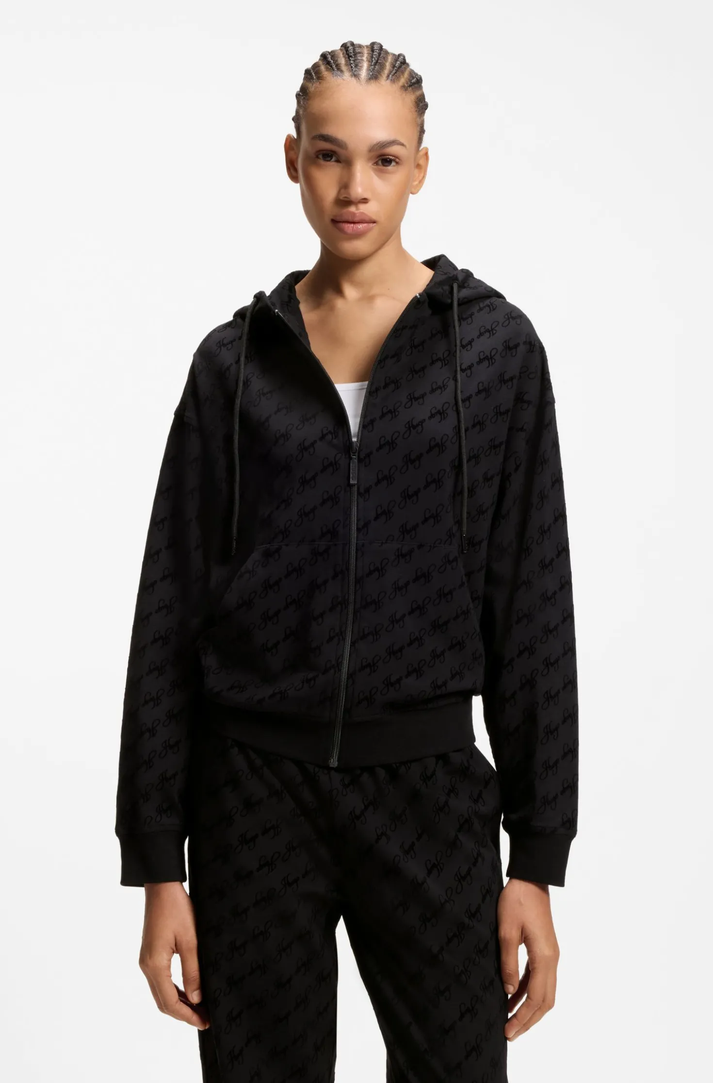 Relaxed-Fit Jacke mit Kapuze und Flock-Logo-Print