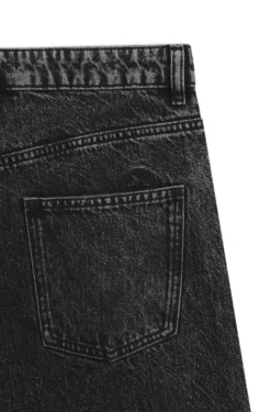 Relaxed-Fit Jeans aus schwarzem, festem Denim in Used-Optik