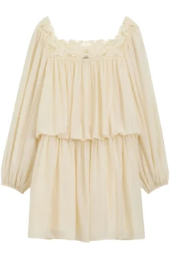 Relaxed-Fit Kleid aus Musselin mit besticktem Ausschnitt