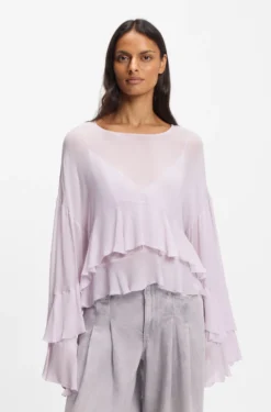 Relaxed-Fit Krepp-Bluse aus Seersucker-Georgette mit Rüschen