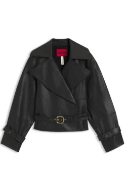 Relaxed-Fit Lederjacke mit Gürtel