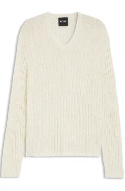 Relaxed-Fit Pullover aus Leinen mit Rippstrick
