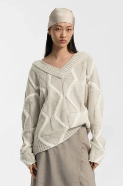 Relaxed-Fit Pullover aus Schurwolle Aran-Strickmuster