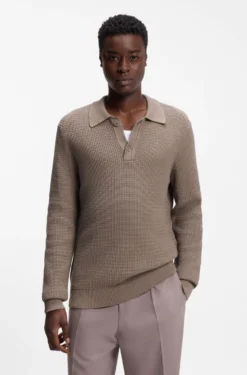Relaxed-Fit Pullover aus strukturierter Baumwolle mit Polokragen