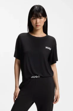 Relaxed-Fit Pyjama-Shirt aus Stretch-Jersey mit kontrastfarbenem Logo