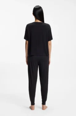 Relaxed-Fit Pyjama-Shirt aus Stretch-Jersey mit kontrastfarbenem Logo
