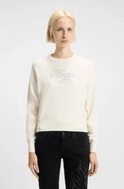 Relaxed-Fit Strickpullover mit Logo aus metallisierten Garnen