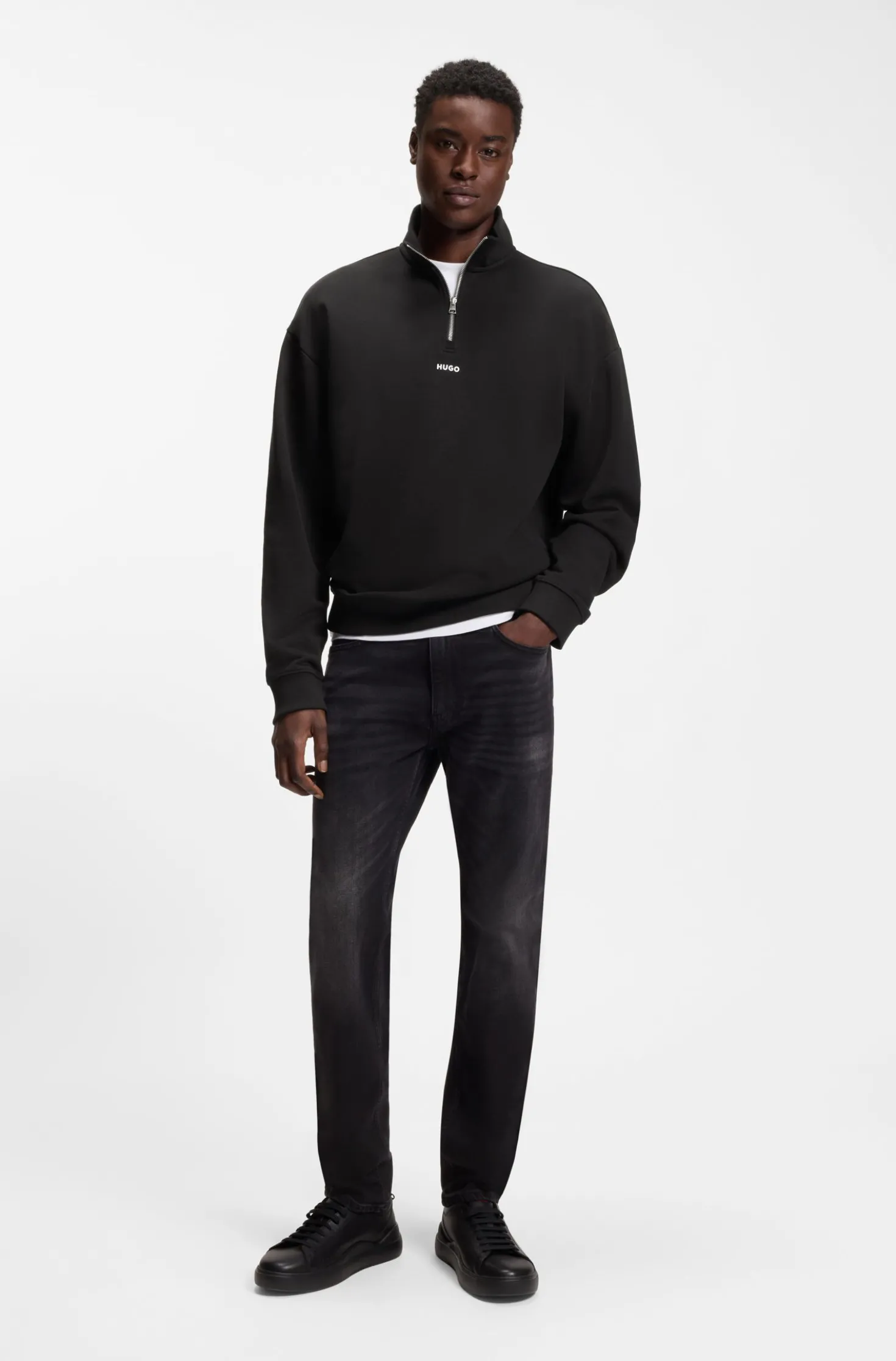 Relaxed-Fit Sweatshirt aus Baumwolle mit Troyerkragen