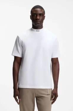 Relaxed-Fit T-Shirt aus Stretch-Baumwolle mit Stehkragen