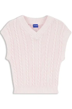 Ärmelloser Pullover aus Baumwolle mit Zopfmuster