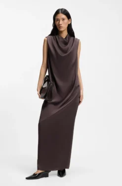 Ärmelloses Maxikleid aus Sable-Satin