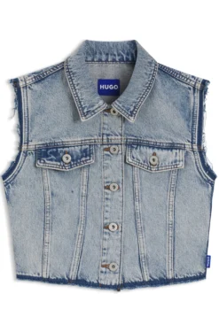 Ärmellose Weste aus azurblauem Denim in Cropped-Länge
