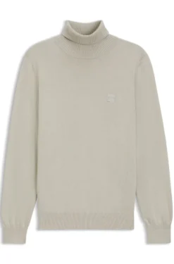 Rollkragenpullover aus Baumwoll-Mix mit Kaschmir und Logo-Aufnäher