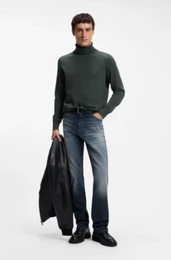 Rollkragenpullover aus Baumwoll-Mix mit Kaschmir und Logo-Aufnäher