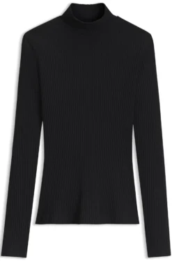 Rollkragentop aus geripptem Stretch-Jersey mit metallenem Logo
