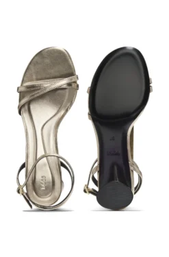 Sandalen aus Metallic-Leder mit Blockabsatz