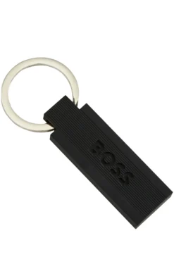 Schlüsselanhänger aus schwarzem Silikon und Messing mit Logo