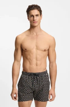 Schnell trocknende Badeshorts mit durchgehendem Innenfutter und Monogramm-Print