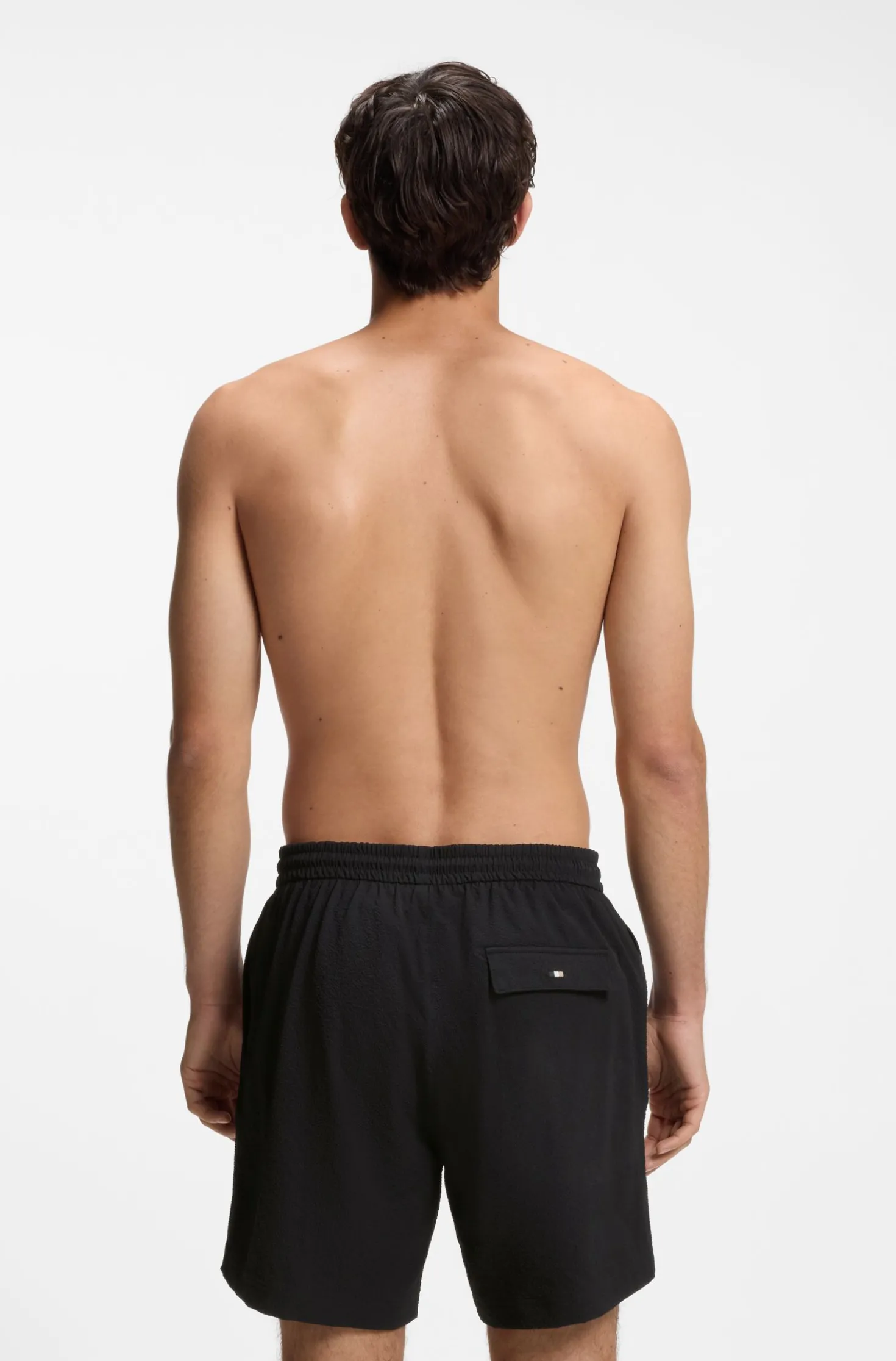 Schnell trocknende Badeshorts aus elastischem Seersucker-Gewebe