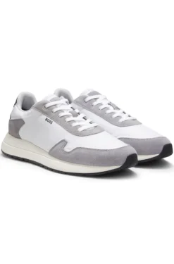 Schnür-Sneakers aus leichtem Gewebe mit Veloursleder-Details