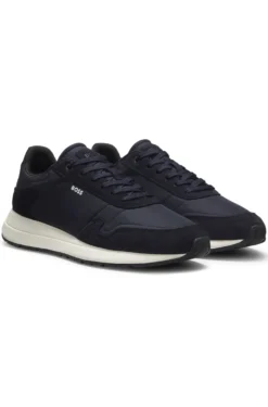 Schnür-Sneakers aus leichtem Gewebe mit Veloursleder-Details
