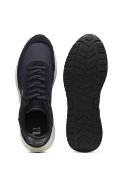 Schnür-Sneakers aus leichtem Gewebe mit Veloursleder-Details