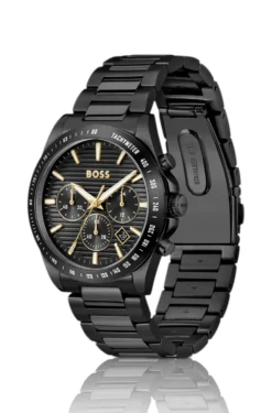 Schwarz beschichtete Uhr mit tonalem H-Gliederarmband