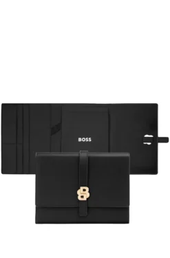 Schwarze DIN-A5-Konferenzmappe mit Double-B-Monogramm am Verschluss