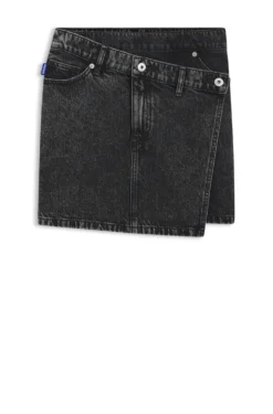 Schwarzer Denim-Rock mit asymmetrischem Bund