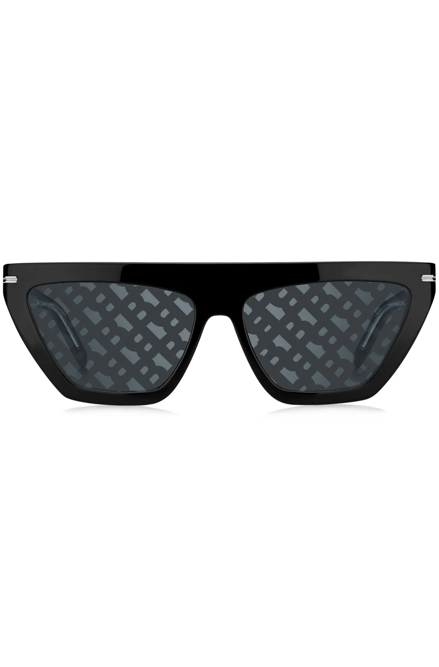 Schwarze Sonnenbrille aus Acetat mit Monogramm-Muster auf den Gläsern
