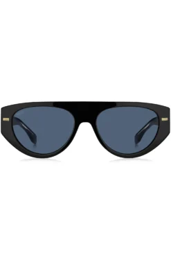 Schwarze Sonnenbrille aus Bio-Acetat mit gemusterten Nieten