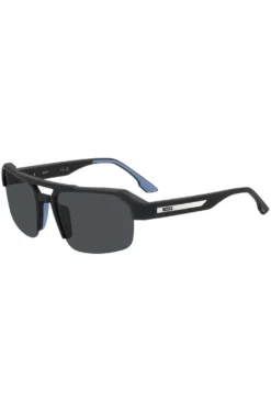 Schwarze Sonnenbrille mit Einsatz am Bügel und Logo