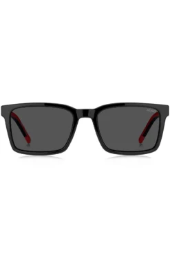 Schwarze Sonnenbrille mit gemusterten Bügeln