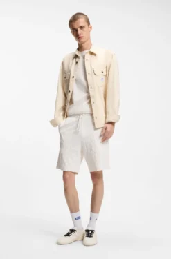 Shorts aus Baumwoll-Frottee mit Leopard-Jacquard