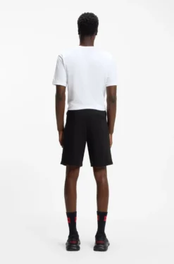 Shorts aus Baumwoll-Terry mit rotem Logo-Label