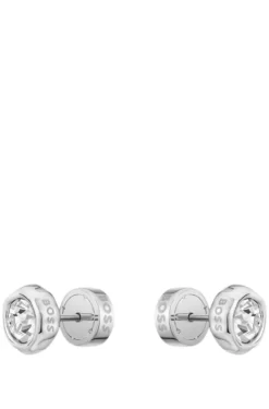 Silberfarbene Ohrstecker mit zentralem Kristall