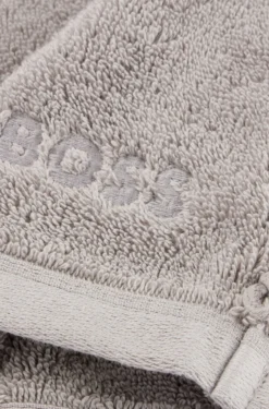 Silberfarbener Waschhandschuh aus ägäischer Baumwolle mit tonalem Logo