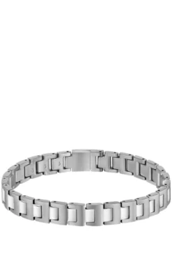 Silberfarbenes Gliederarmband mit Logo am Verschluss